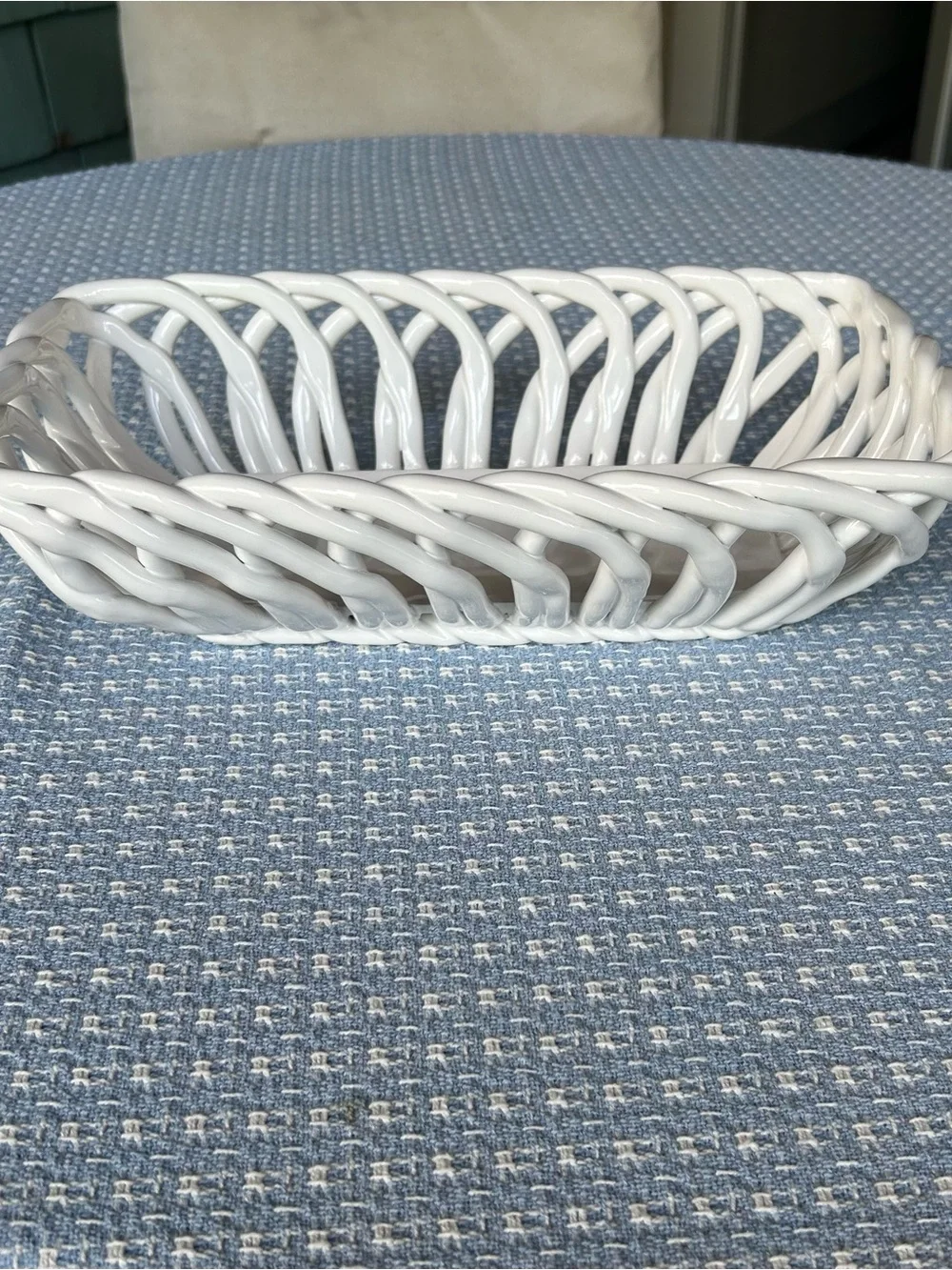 Williams Sonoma White Ceramic Braided Basket